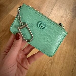Gucci Light Green Leather Pouch with Silver Zipper